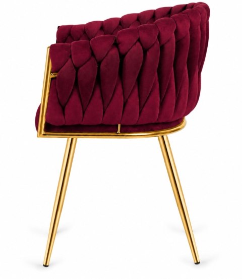 Lugano Krzesło plecione Lugano fotel TRECCIA BURGUNDY VELVET GOLD
