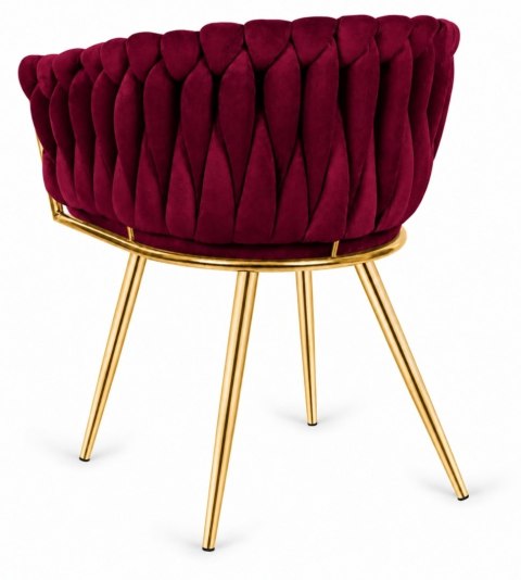 Lugano Krzesło plecione Lugano fotel TRECCIA BURGUNDY VELVET GOLD