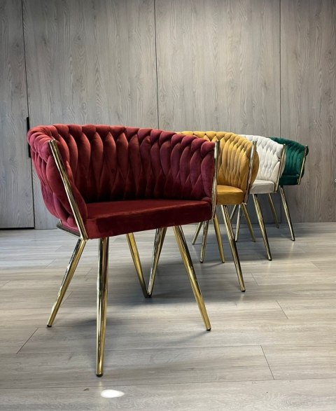 Lugano Krzesło plecione Lugano fotel TRECCIA BURGUNDY VELVET GOLD
