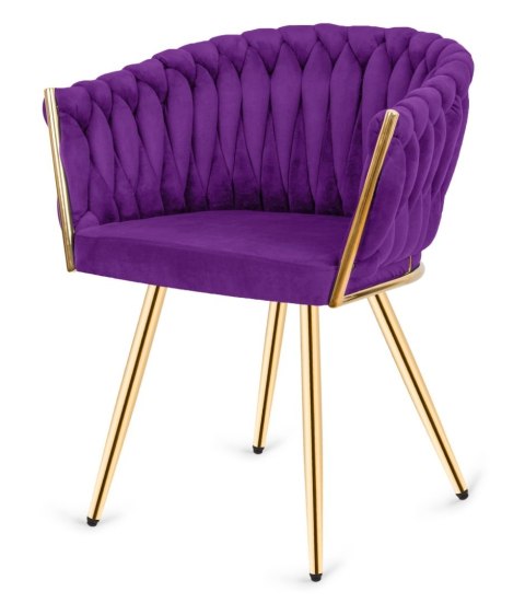 Lugano Krzesło plecione Lugano fotel TRECCIA PURPLE VELVET GOLD