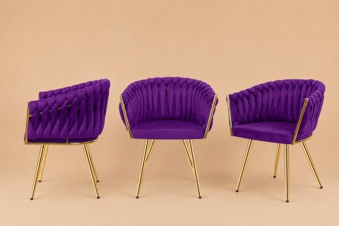 Lugano Krzesło plecione Lugano fotel TRECCIA PURPLE VELVET GOLD
