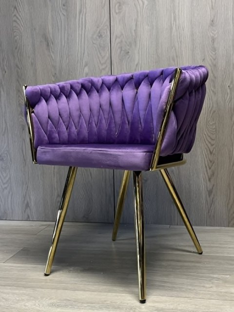 Lugano Krzesło plecione Lugano fotel TRECCIA PURPLE VELVET GOLD