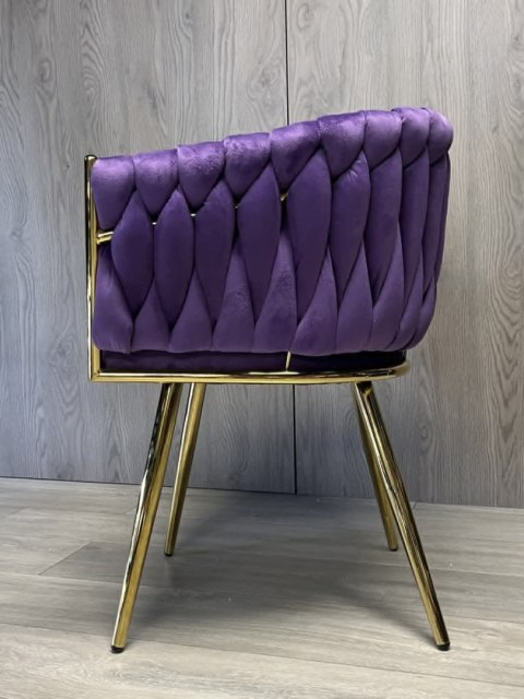 Lugano Krzesło plecione Lugano fotel TRECCIA PURPLE VELVET GOLD