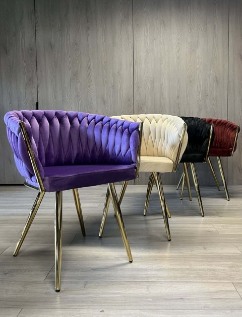 Lugano Krzesło plecione Lugano fotel TRECCIA PURPLE VELVET GOLD