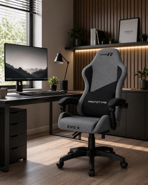 Prototype Fotel obrotowy gamingowy EVO FABRIC FULL GREY BLACK XL