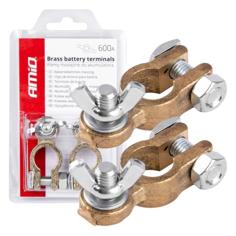 Klemy zaciski akumulatora mosiężne motyl 600a 2 szt. blister amio-02956 AMiO