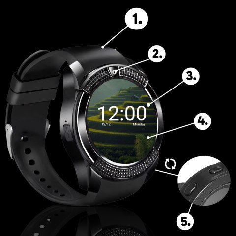 N084 smartwatch v8 zegarek smart watch pl karta sim sd RTO