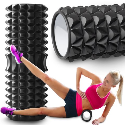 Roller do masażu roler wałek z kolcami fitness crossfit twardy czarny RTO