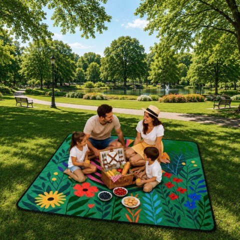 Koc Piknikowy Plażowy Turystyczny Mata Rośliny Kolorowa 100x150 cm LEAN