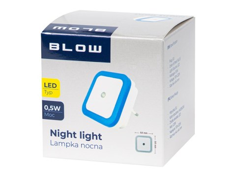 44-287# Lampka nocna led z czujnikiem zmierzchu kwadratowa niebieska Blow
