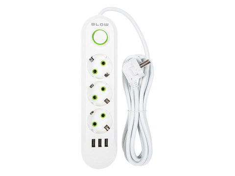 98-217# Przedłużacz sieciowy ps-330 3-gniazda 3xusb 3m biały 3x1mm Blow