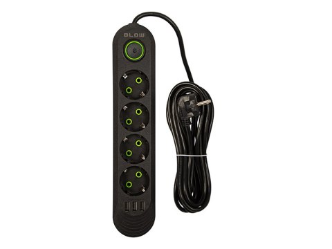 98-222# Przedłużacz sieciowy ps-450 4-gniazda 3xusb 5m czarny 3x1mm Blow
