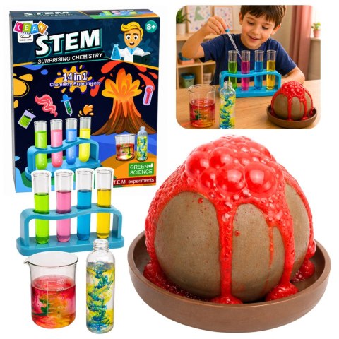 Zestaw Edukacyjny Doświadczalny Mały Chemik 14w1 Eksperymenty Wulkan LEAN TOYS