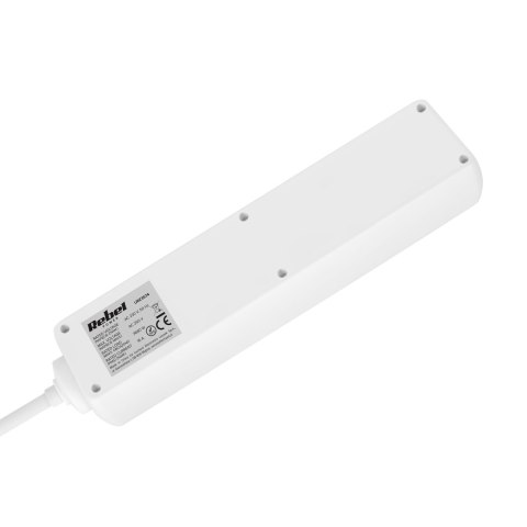 Przedłużacz 4 gniazda 1,5m typu niemieckiego z przełącznikiem (3x1,0mm) Rebel biały Rebel