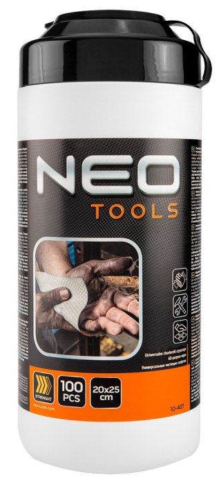 Chusteczki do mycia rąk oraz czyszczenia powierzchni i narzędzi z trudnych zabrudzeń, słoik 100 szt. NEO TOOLS