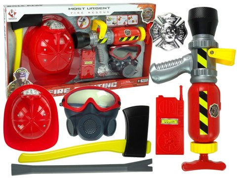 Zestaw Straż Pożarna Gaśnica Na Wodę Maska Kask Czerwony LEAN TOYS