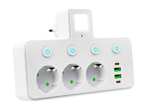 98-332# Rozgałęźnik ps-380 3-gniazda+2xusb+2xusb-c z lampką pir biały Blow