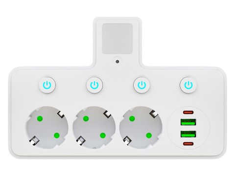 98-332# Rozgałęźnik ps-380 3-gniazda+2xusb+2xusb-c z lampką pir biały Blow