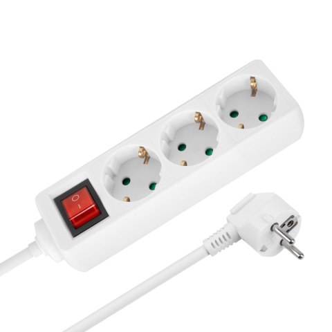 Przedłużacz 3 gniazda 3m typu niemieckiego z przełącznikiem (3x1,5mm) Rebel biały Rebel