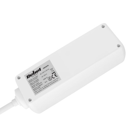 Przedłużacz 3 gniazda 5m typu niemieckiego bez przełącznika (3x1,5mm) Rebel biały Rebel