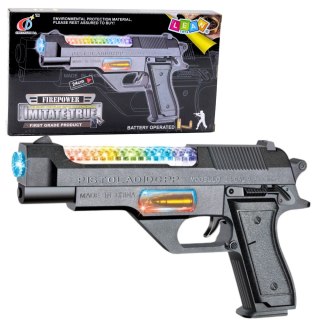 Broń Pistolet Na Baterie Kolorowe Światła Dźwięki 24cm LEAN TOYS