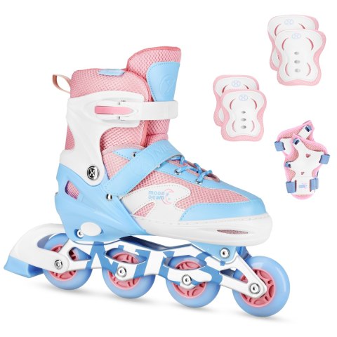 NA0189 ZESTAW LED ŁYŻWOROLKI OCHRANIACZE MOONBEAM BIAŁE ROZM. L(39-42) NILS EXTREME