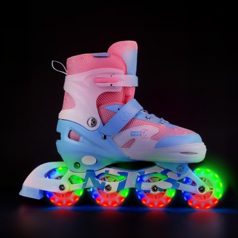 NA0189 ZESTAW LED ŁYŻWOROLKI OCHRANIACZE MOONBEAM BIAŁE ROZM. L(39-42) NILS EXTREME