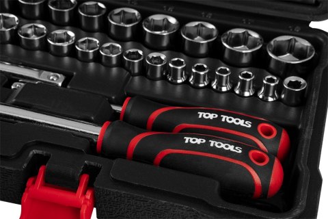 Zestaw kluczy nasadowych 1/4", 3/8", 63 szt. Top Tools