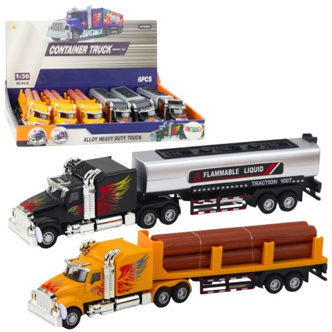 Ciężarówka Cysterna Transport Drewna Napęd Pull-Back Światła Dźwięki 1:36 LEAN TOYS
