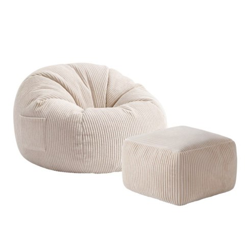 Fotel pufa sztruksowa z podnóżkiem Comfy 3.0 Beige