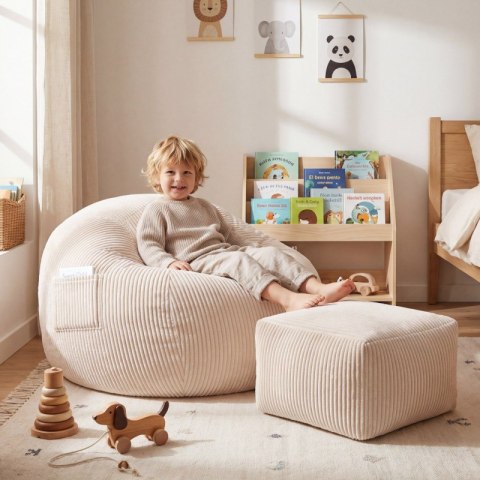 Fotel pufa sztruksowa z podnóżkiem Comfy 3.0 Beige