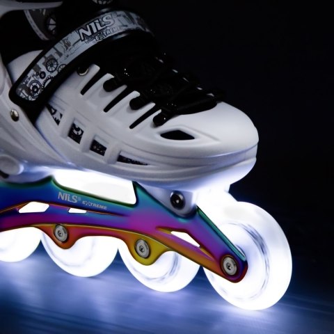NH10905 4w1 ŁYŻWOROLKI LED BIAŁE Z WYM. PŁOZĄ HOKEJOWĄ RAINBOW ROZM. M(35-38) NILS EXTREME