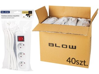 98-532# Przedłużacz sieciowy pr-370wsp 3-gniazda z uziemieniem+wyłącznik 3m biały 3x1,5mm opakowanie Blow
