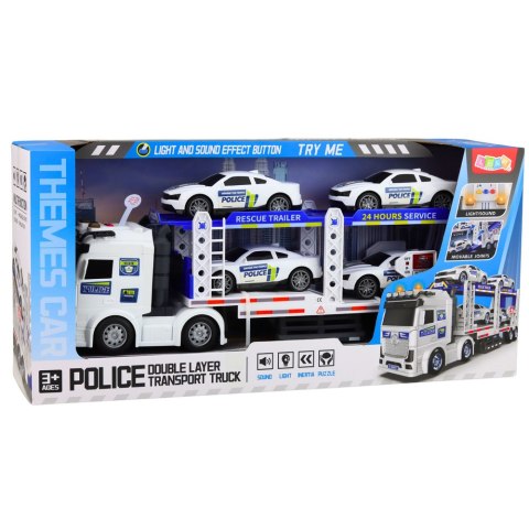 Ciężarówka Policyjna Laweta Lora Transport Radiowozów Auta Światła Dźwięki LEAN TOYS