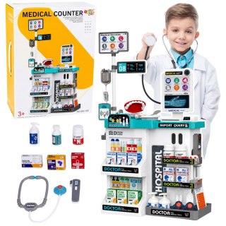 Duży Zestaw Lekarski Stolik Medyczny Doktor Światła Dźwięki Akcesoria 61el. LEAN TOYS