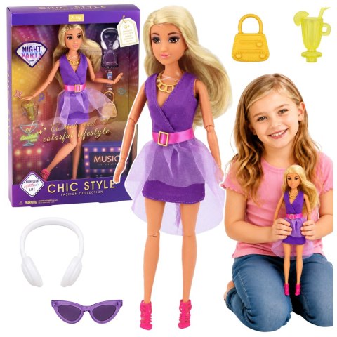 Lalka Anlily Fashion W Fioletowej Sukience Słuchawki Akcesoria Zestaw LEAN TOYS