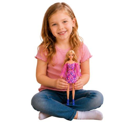 Lalka Anlily Fashion w Różowej Sukience Piesek Biały Torebka Okulary Zestaw LEAN TOYS