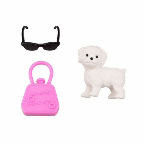 Lalka Anlily Fashion w Różowej Sukience Piesek Biały Torebka Okulary Zestaw LEAN TOYS