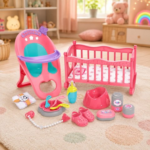 Zestaw 3w1 Interaktywna Lalka Bobas Sika Płacze Kołyska Wózek Akcesoria LEAN TOYS