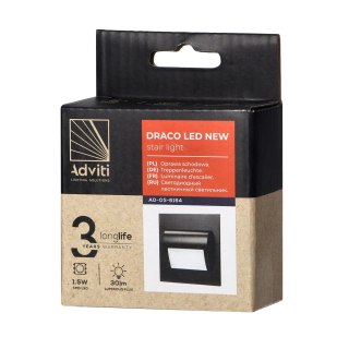 DRACO LED NEW 1,5W, oprawa schodowa podtynkowa, 12VDC, 30lm, 3000K, czarny, innowacyjny sposób montażu Orno