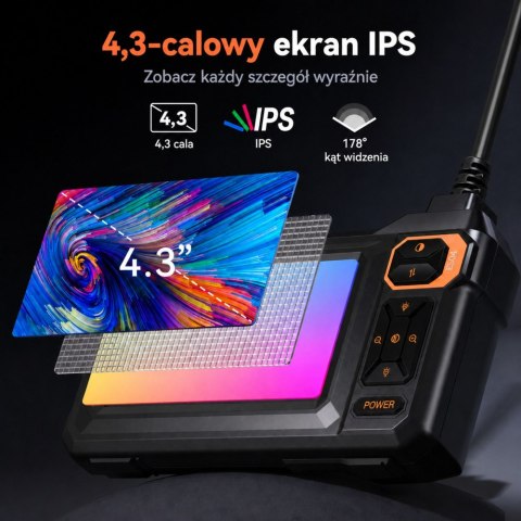 Kamera Przewodowa Inspekcyjna Endoskop 8 Diod LED LCD 4,3'' IP67 LEAN