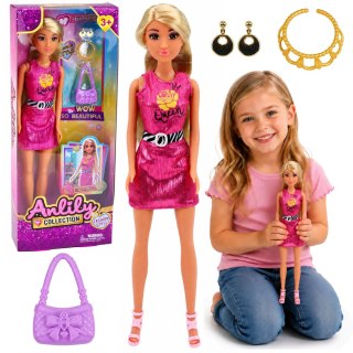 Lalka Anlily w Różowej Sukience Torebka Biżuteria Akcesoria Zestaw LEAN TOYS