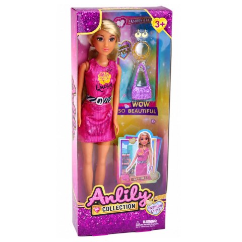 Lalka Anlily w Różowej Sukience Torebka Biżuteria Akcesoria Zestaw LEAN TOYS