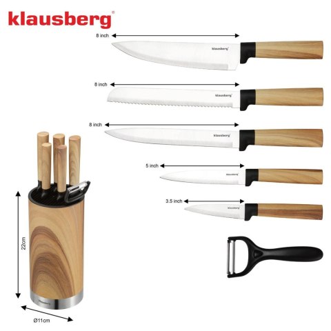 Zestaw noży 7 el. z blokiem, stal nierdzewna, klausberg, kb-9036 Klausberg