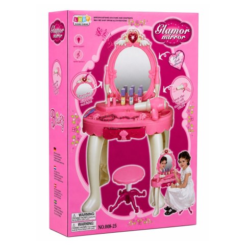 Toaletka Dziecięca z Krzesełkiem Światła Suszarka Akcesoria Dźwięki Różowa LEAN TOYS
