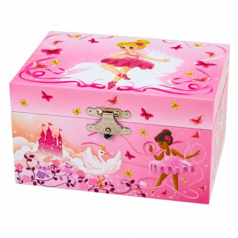 Pozytywka Kuferek Na Biżuterię Dla Dzieci Nakręcany Z Lusterkiem Różowy LEAN TOYS