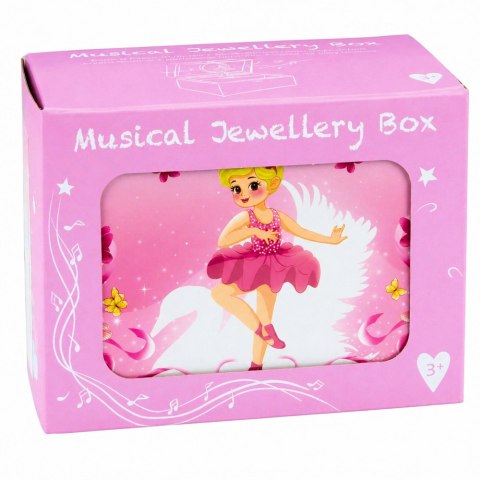 Pozytywka Kuferek Na Biżuterię Dla Dzieci Nakręcany Z Lusterkiem Różowy LEAN TOYS