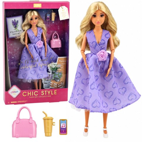 Lalka Anlily Fashion w Fioletowej Sukience W Serca Torebka Akcesoria Zestaw LEAN TOYS