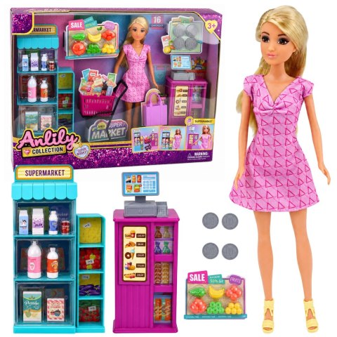 Lalka Anlily w Supermarkecie Sklep Kasa Fiskalna Akcesoria Wózek Zestaw LEAN TOYS