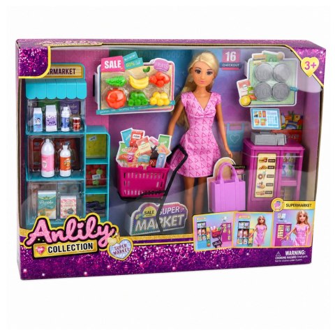 Lalka Anlily w Supermarkecie Sklep Kasa Fiskalna Akcesoria Wózek Zestaw LEAN TOYS